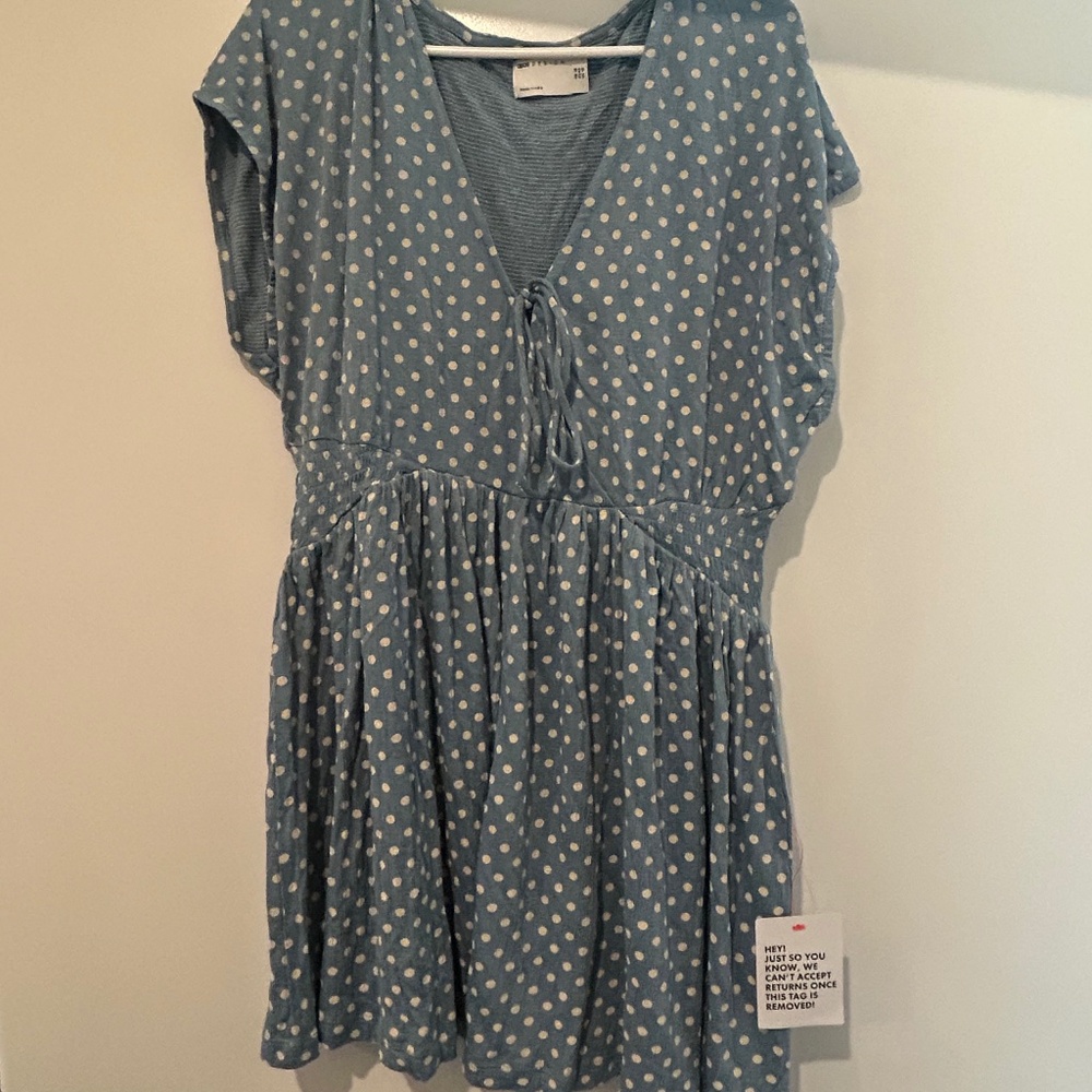 Blue and white polka dot spring dress